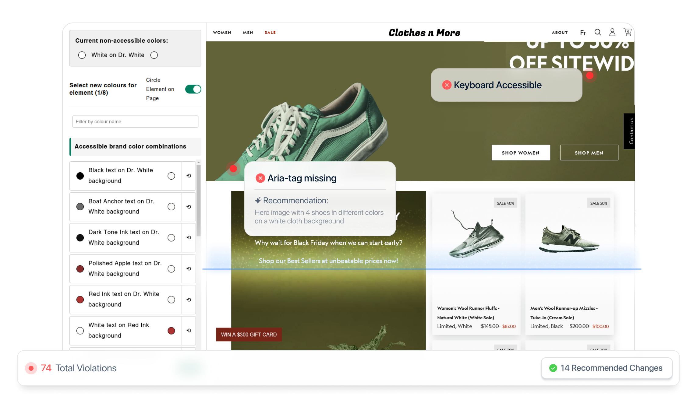 Patrol accessibility audit interface showing website violations and remediation tools
